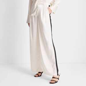 Future Collective Wide Leg Trousers - Cream with Black Stripe
